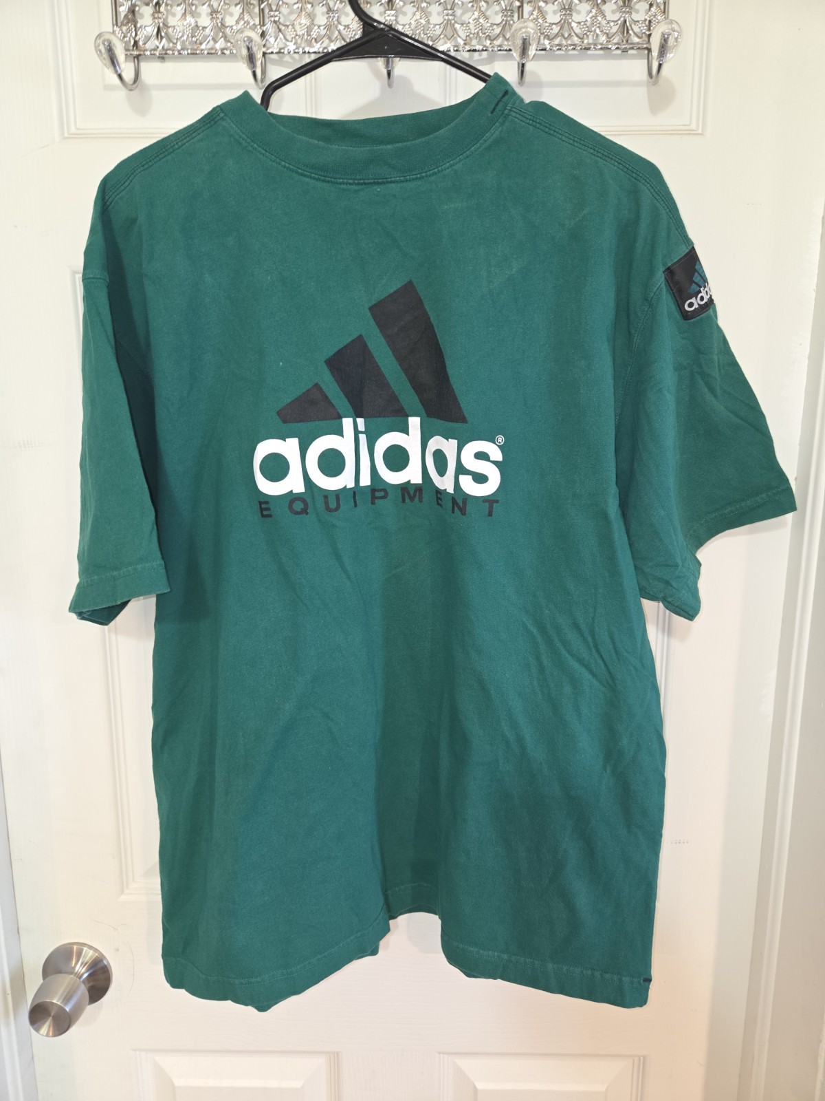 VintageAdidas Equipment Men\'s L Green Graphic Logo Crew Neck Short Sleeve TShirt