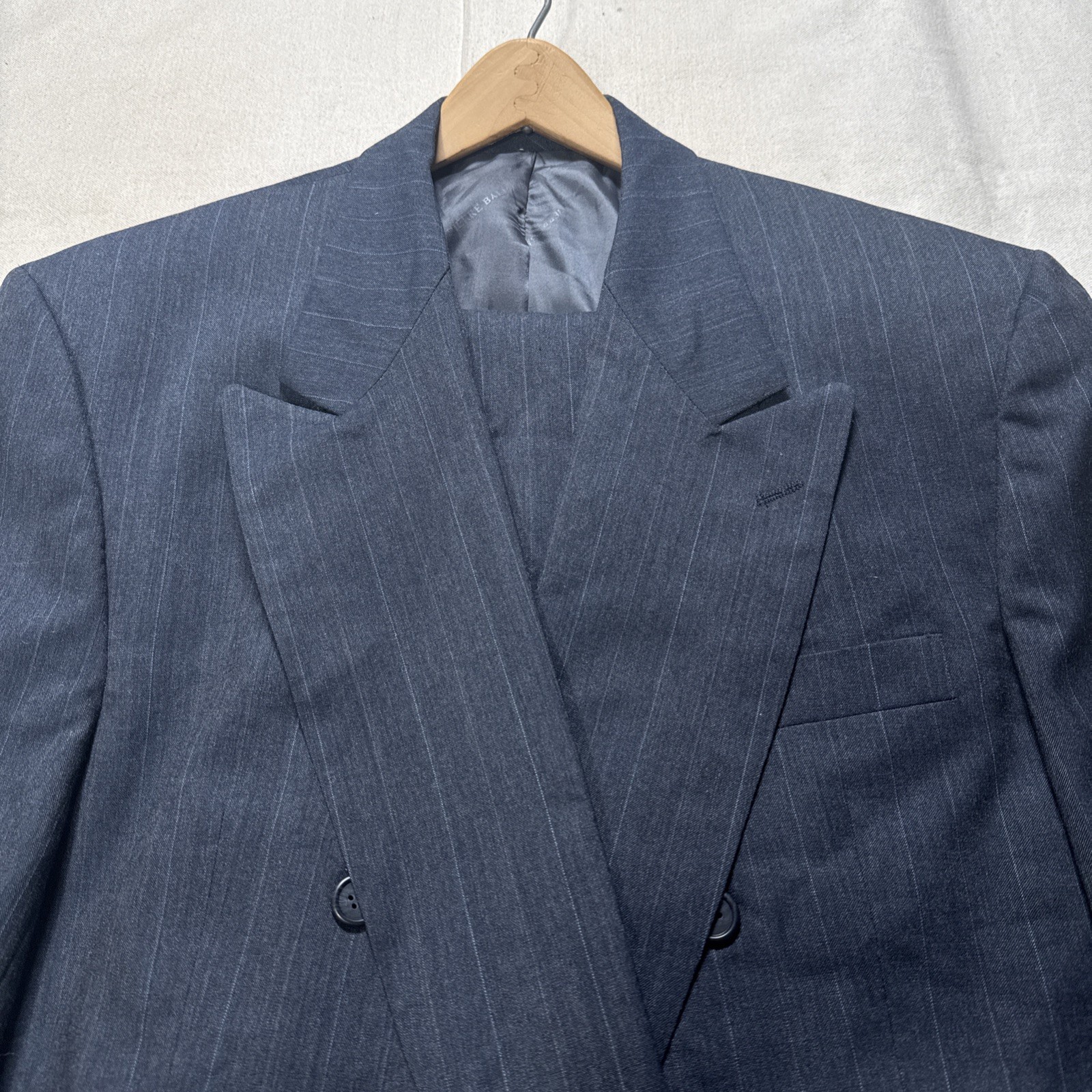 VTG Pierre Balmain Double Breasted Suit Mens 52R Grey Striped Wool Pants 42x31