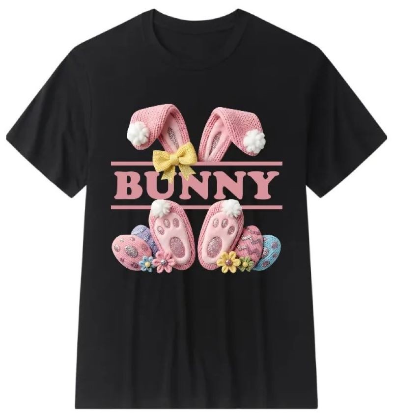 Spring Easter Bunny T-Shirt 3D Ears Paws Print Casual Tee for Unisex Adult