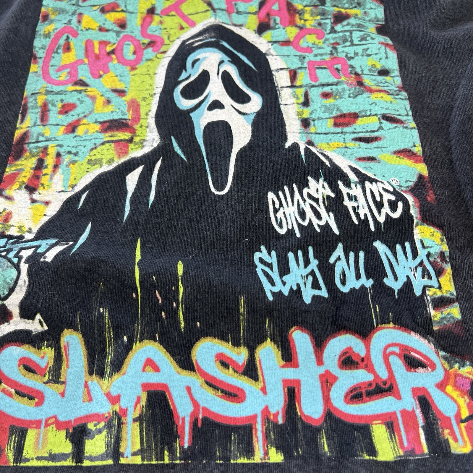 Ghost Face Shirt Adult Large Black The Icon of Halloween Graphic Print Slasher
