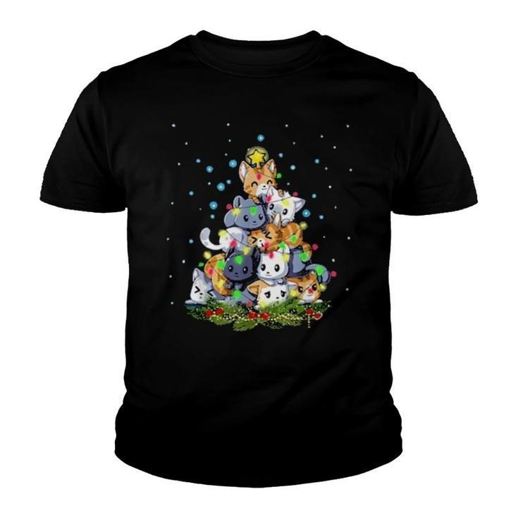 New Rare Cat Lighting Xmas Tree Black Cotton S to 5XL Shirt