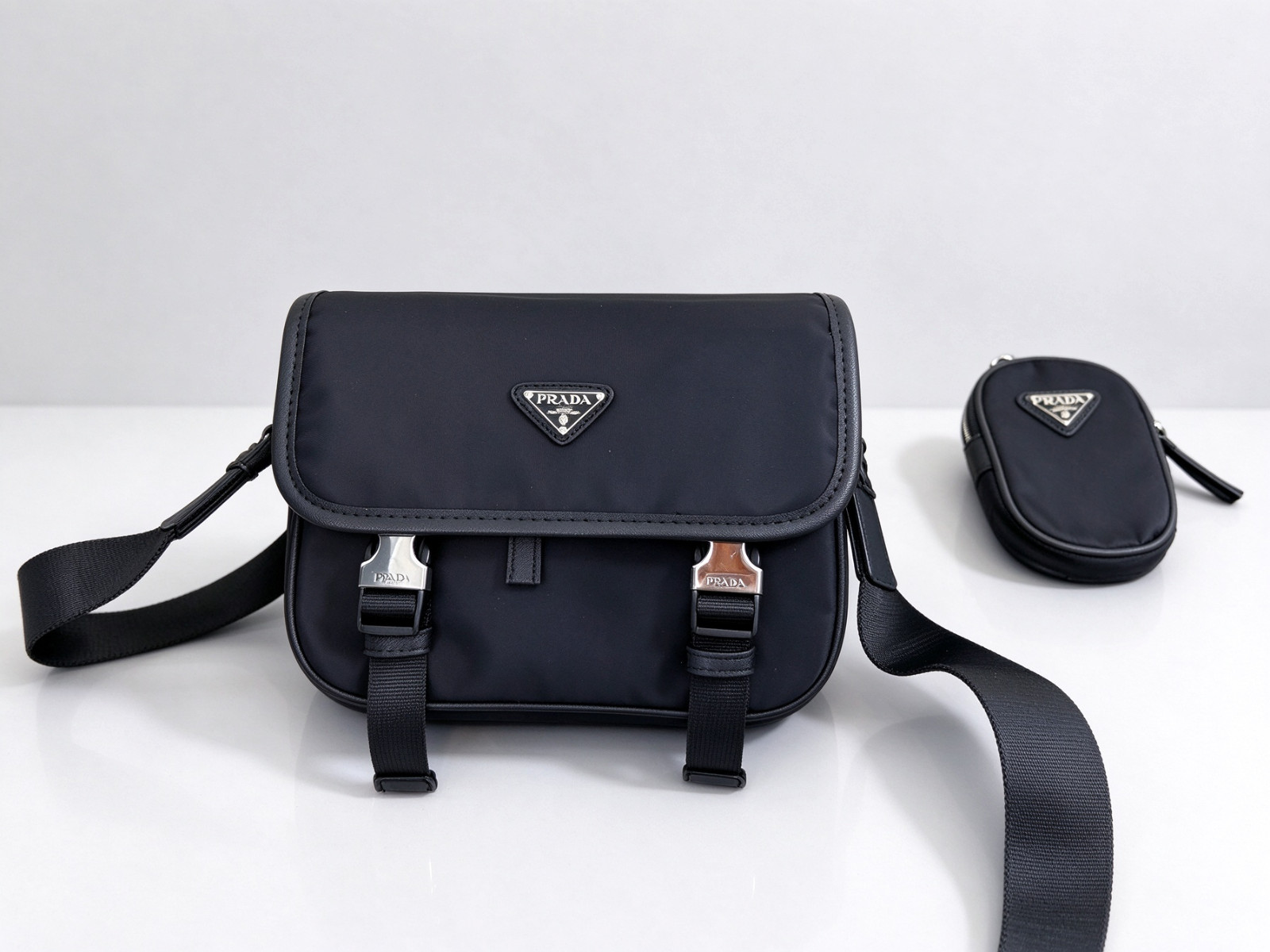 Prada 2-in-1 Nylon Messenger Bag Crossbody Shoulder Bag 20x17cm