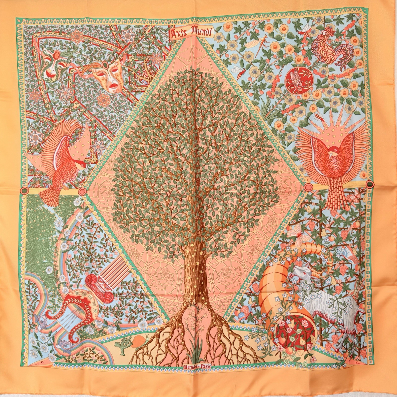 HERMES Carre 90 Axis Mundi Silk Scarf Tree of Life Seasons Christine Henry w/Box