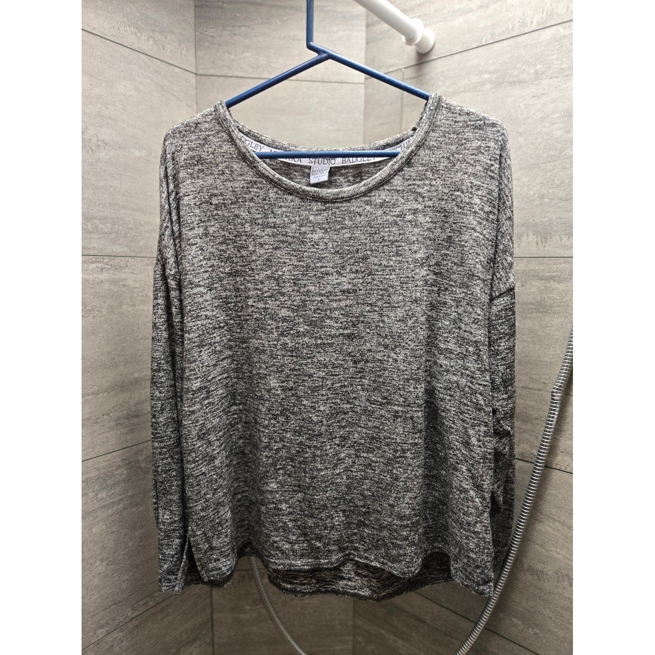 Studio Badgley Mischka Womens Marled Gray Lounge Set Top & Joggers L