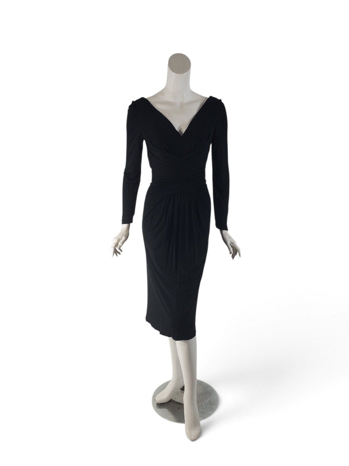 Vintage 50\'s Dress - 1950s Edward Abbott Black Long Sleeve Wiggle Sheath - sm