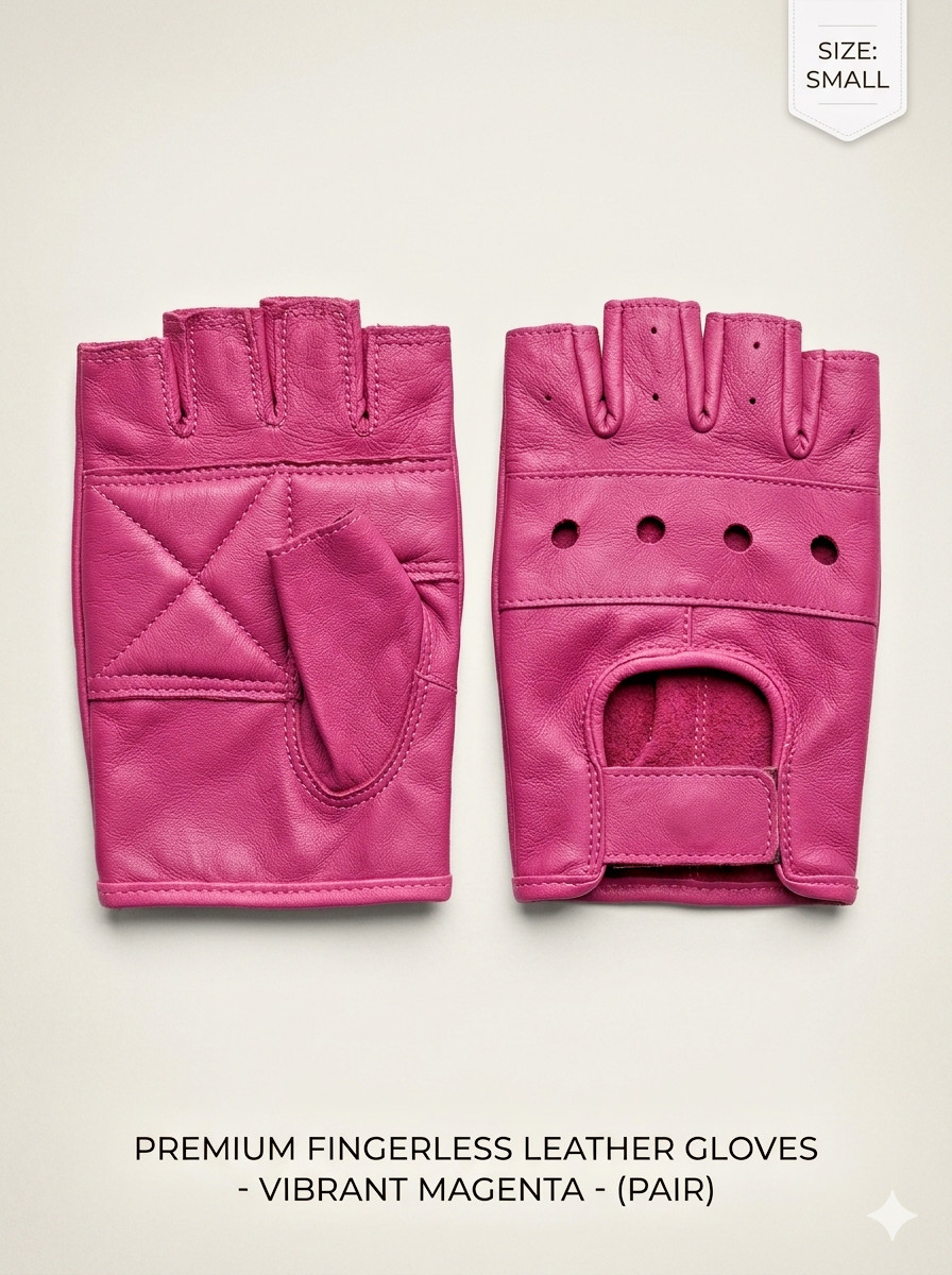 Women's Genuine Leather Fingerless Driving Gloves Barbie Pink Half Finger