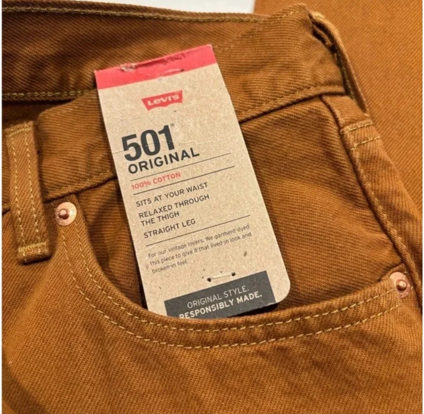 NWT Levi's 501 Original Men's Jeans Straight Leg Button Fly Mustard Brown