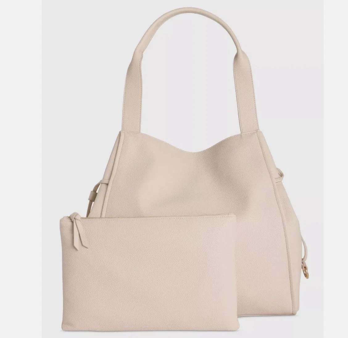 Macy\'s On 34th Jyyll faux-leather large tote shoulder bag + pouch 2PC Off White