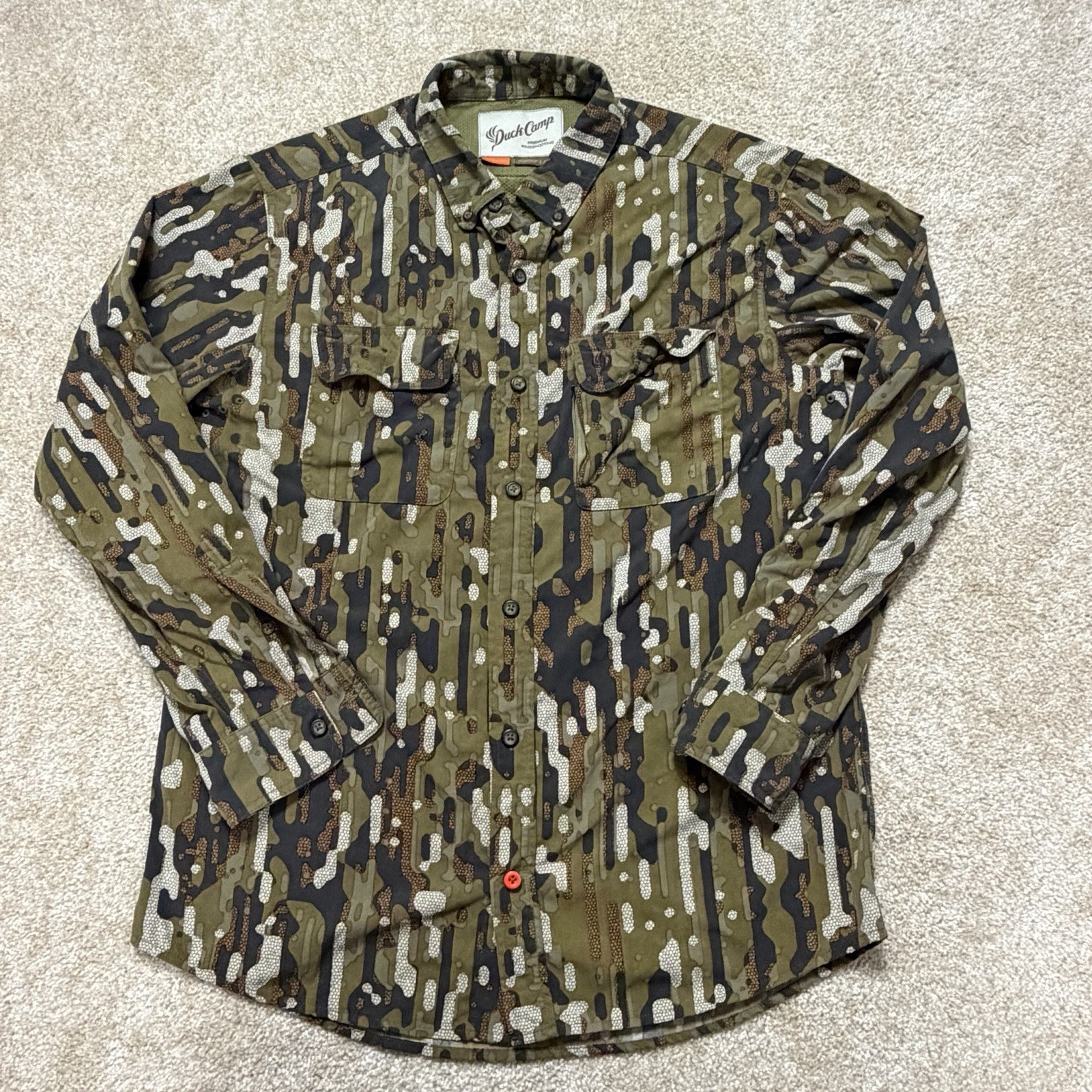 Duck Camp Hunting Shirt Wetland Camo Men’s Medium Lightweight Fishing