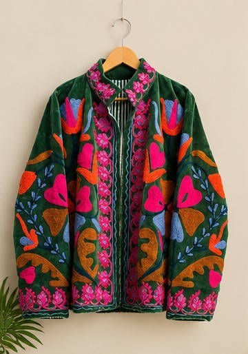 Handmade Suzani Embroidered Jacket | Boho Ethnic Floral Embroidery | Unisex