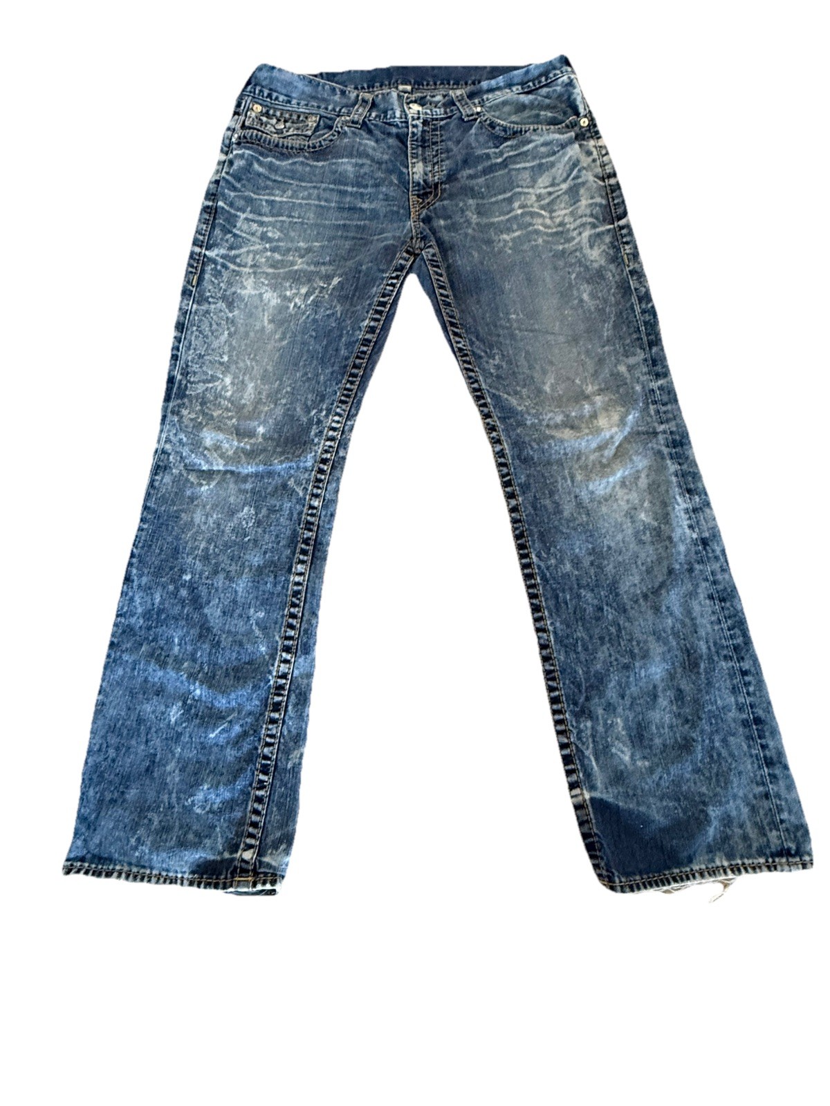 True Religion  Rare Stone Wash Acid Jeans Relaxed Straight Flap Blue 38x31