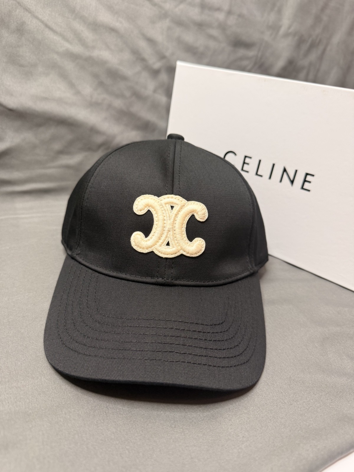 CELINE Paris Black Triomphe Adjustable Baseball Cap Size Medium Women\'s