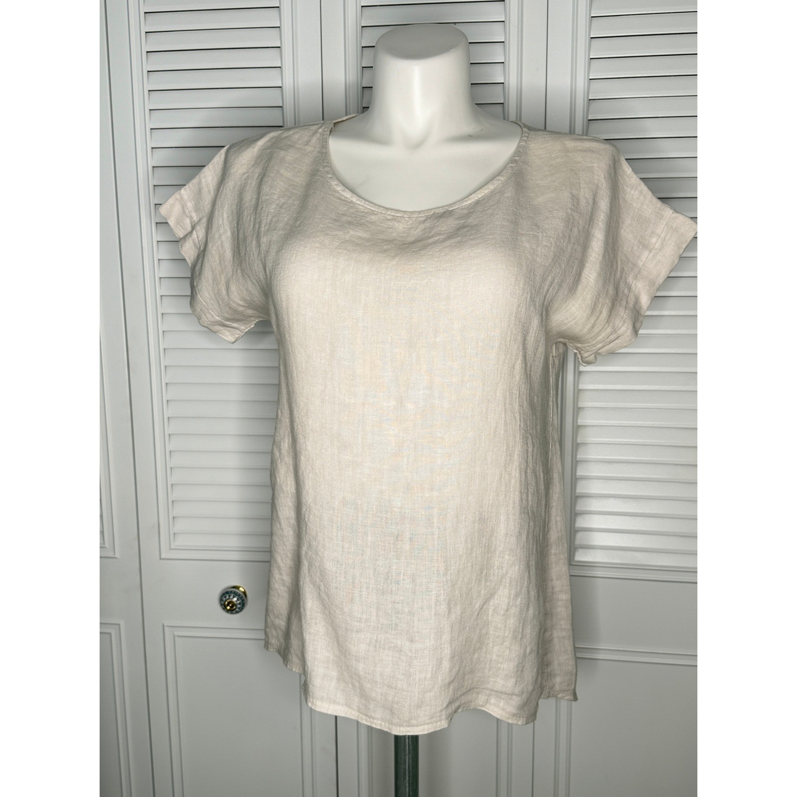 Terzo Millennio 100% Linen Tunic Top S Made in Italy Button Back Beige