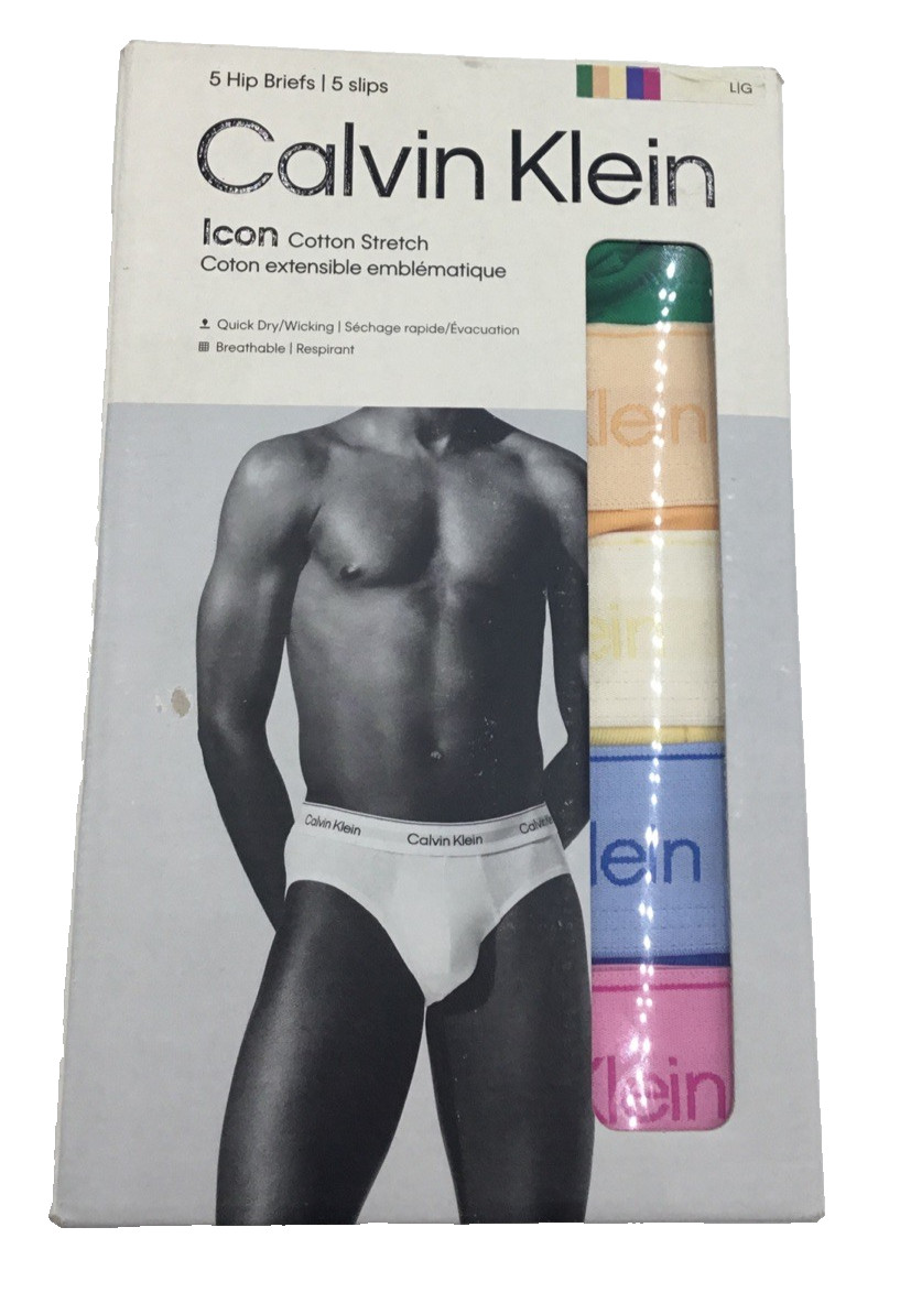 Calvin Klein Men\'s Icon Cotton Stretch 5-Pack Hip Brief LARGE