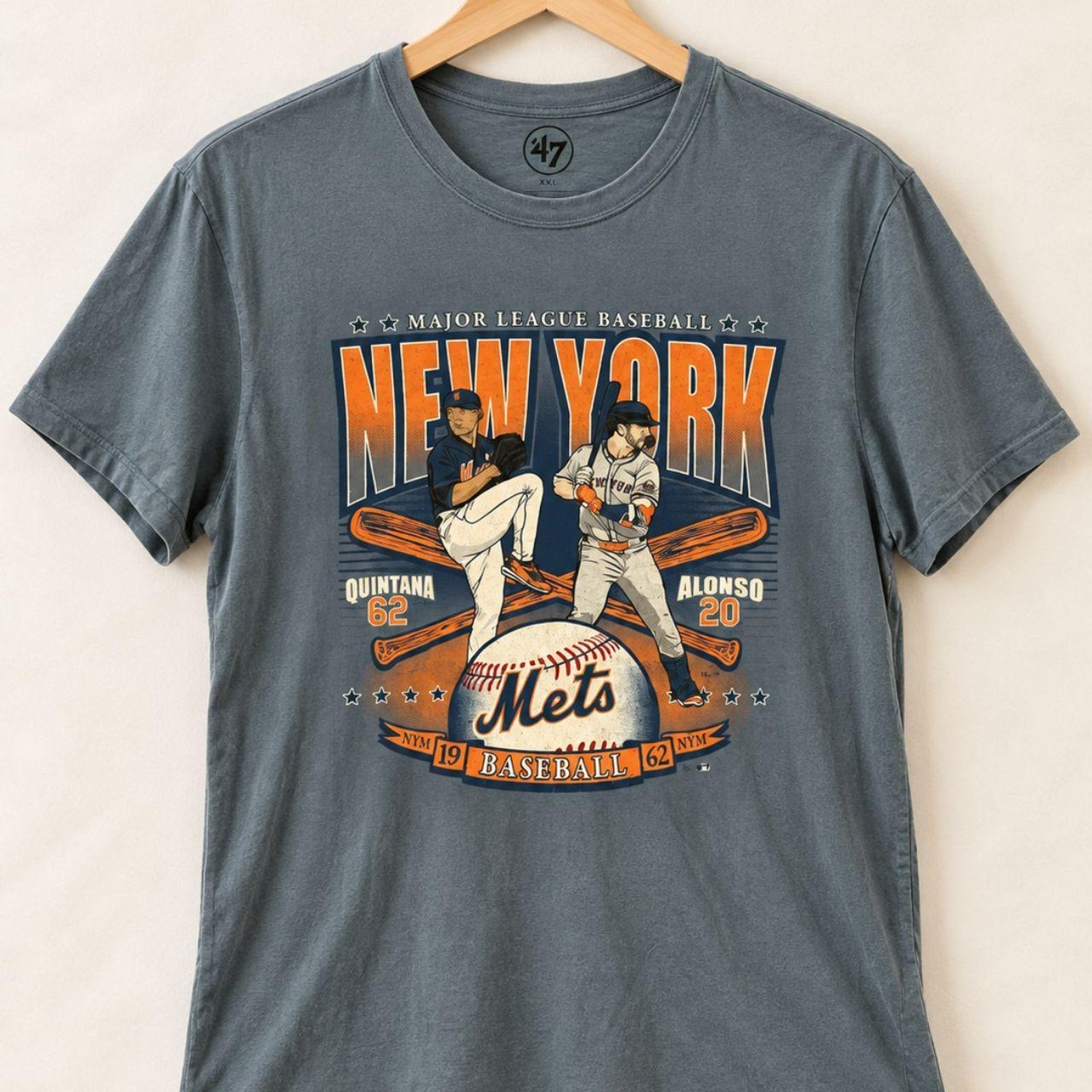 New York Mets \'47 Brand Authentic Graphic Tee | Large | Blue Gray