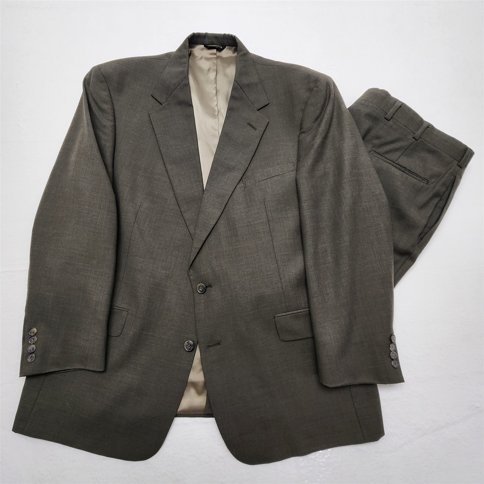 Vtg Austin Reed USA 46R 38x30 Olive Green 100% Wool 2Btn Mens Jacket Pants Suit