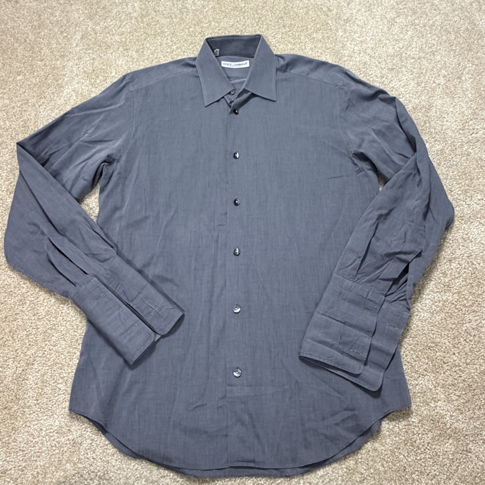 Dolce & Gabbana Dress Shirt Mens 15/38 Small Grey French Cuff Made In Italy