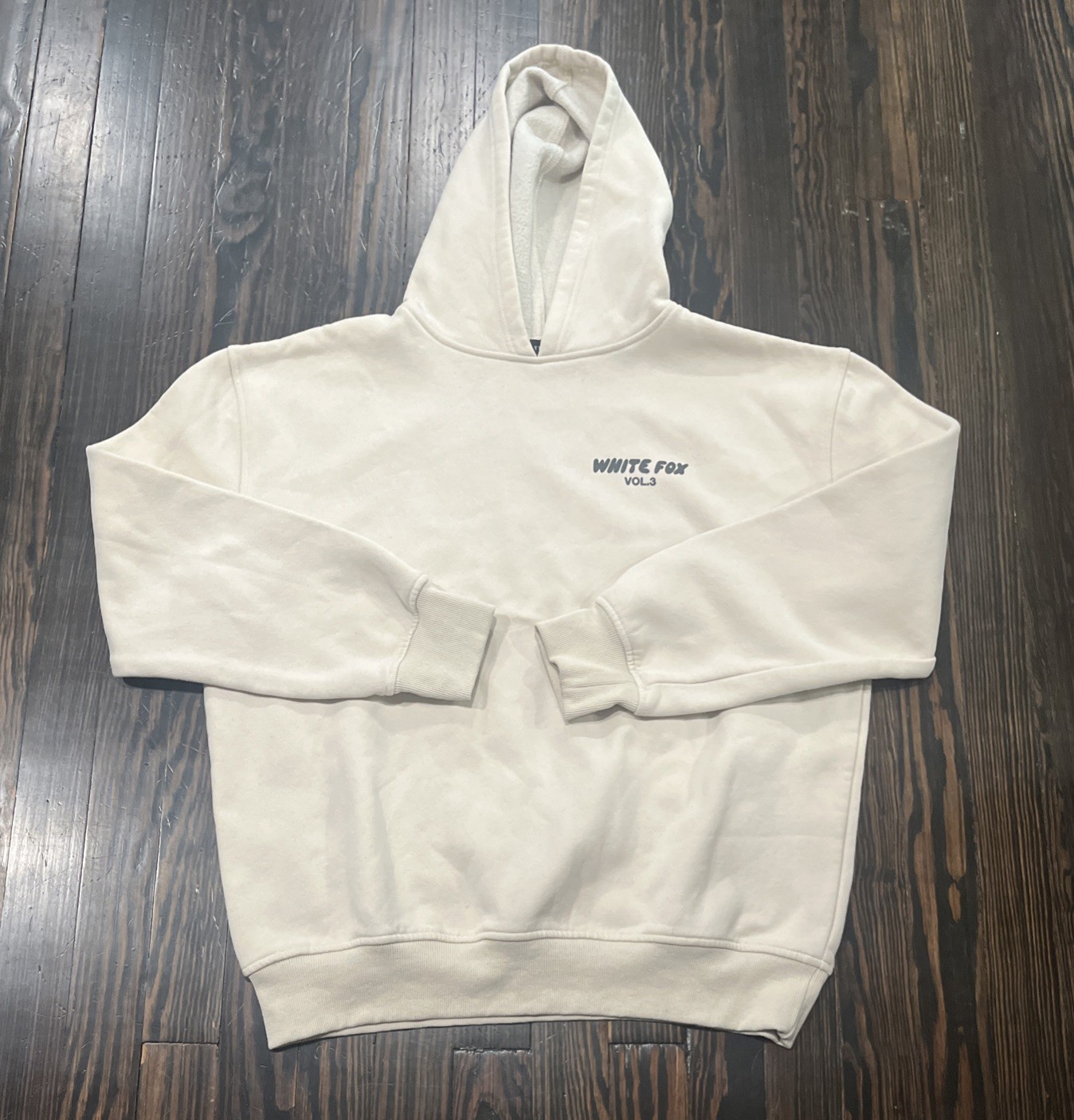 White Fox Hoodie Men’s Large Cream Cotton 