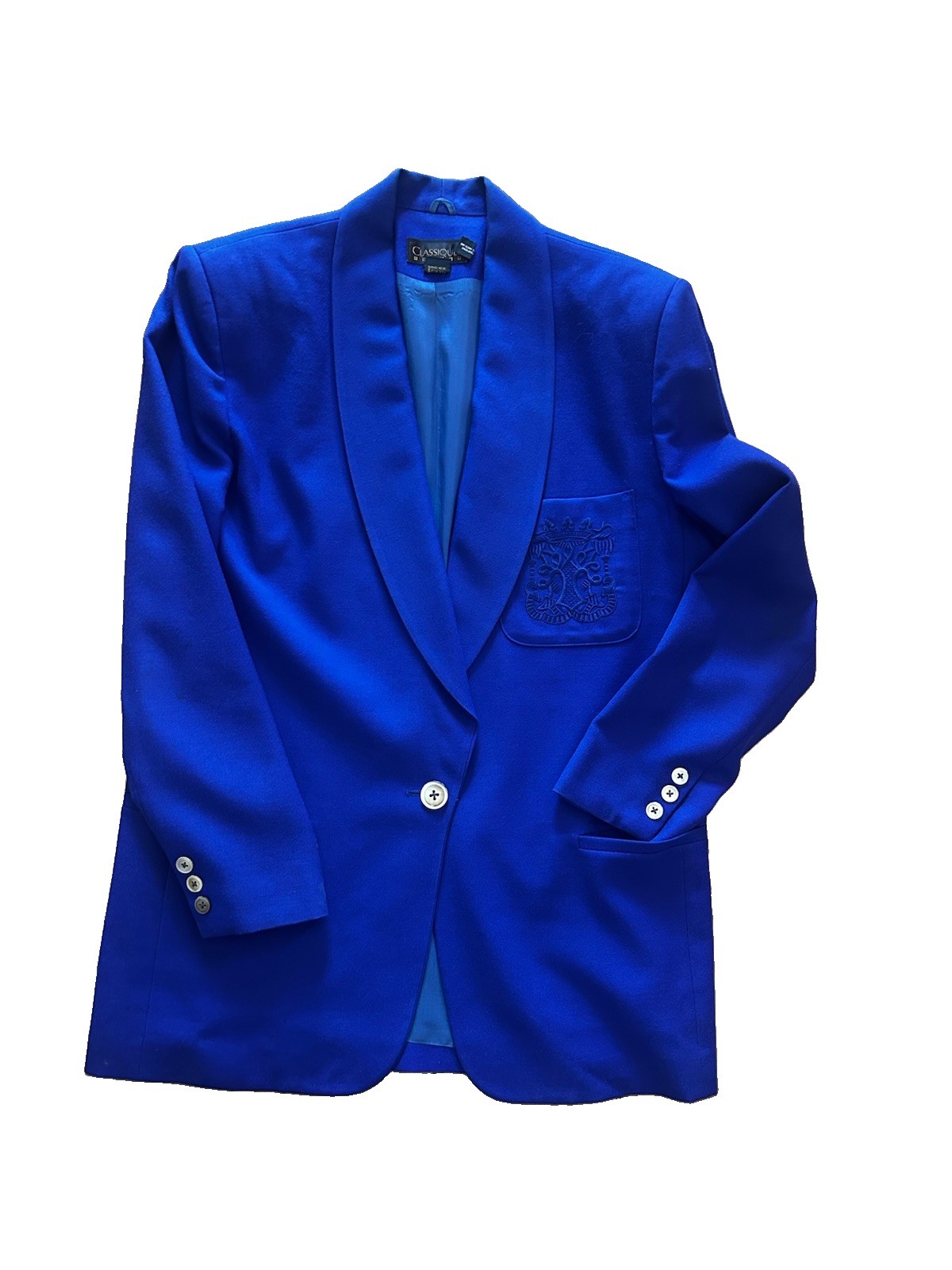 Vintage Classiques Entier Blazer Womens M Royal Blue Embroidered Crest Japan