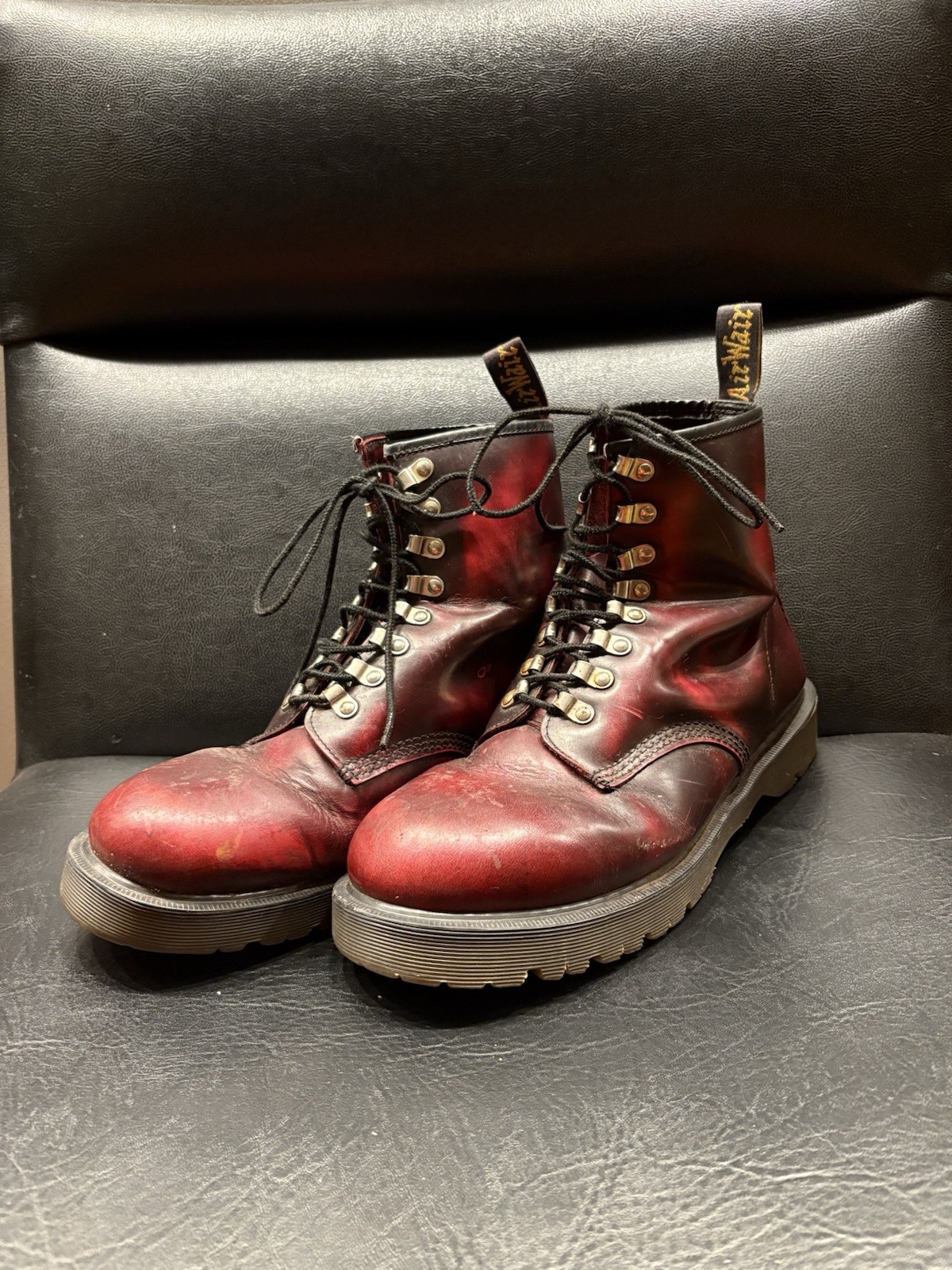 VTG 90s Dr Martens 8217 England Bex Lug Sole Cherry Red Combat Boots UK 11 US 12
