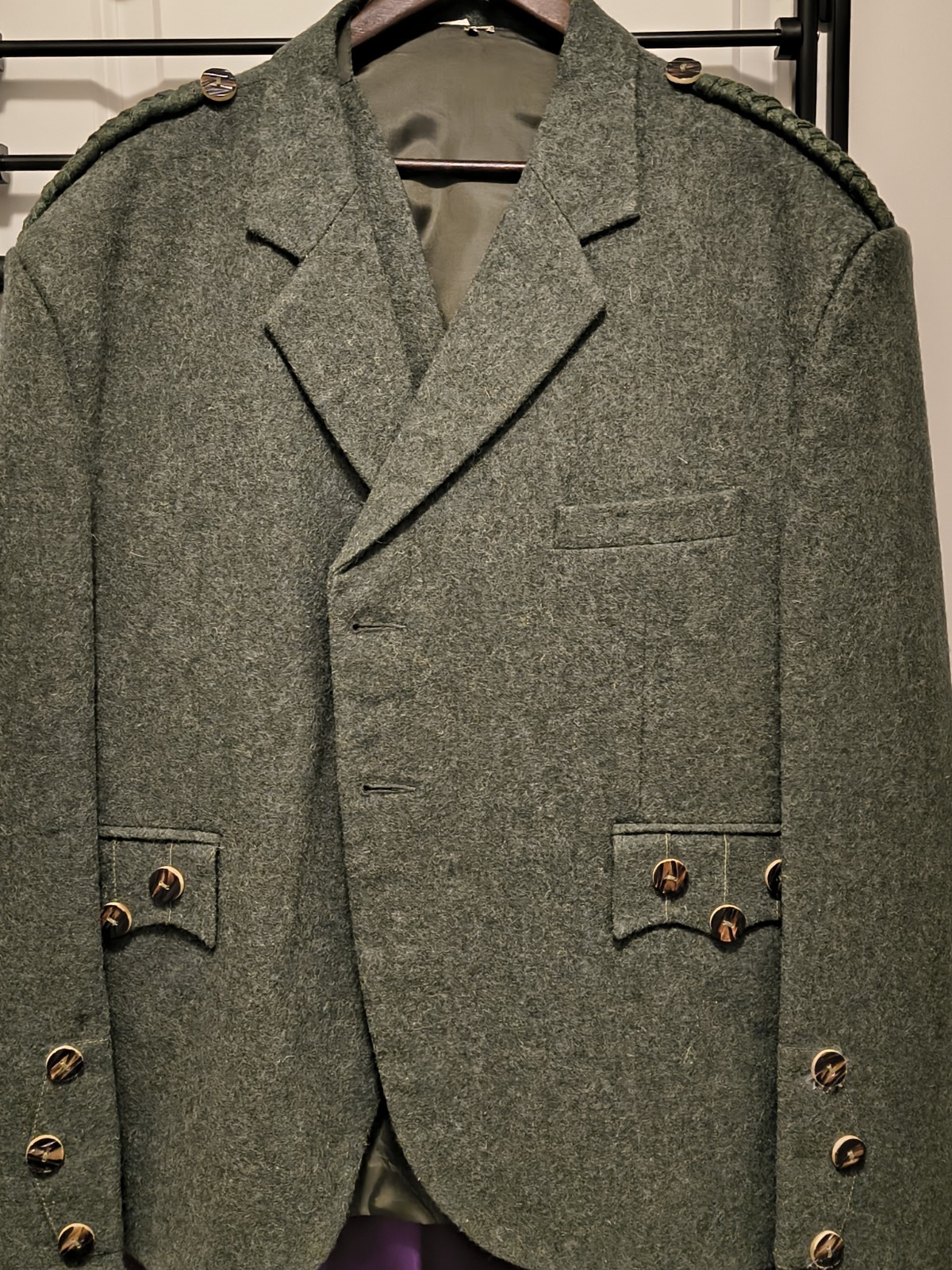 Scottish Men\'s Lovat Green Argyle Jacket Handmade Kilt Jacket With 5 Button Vest