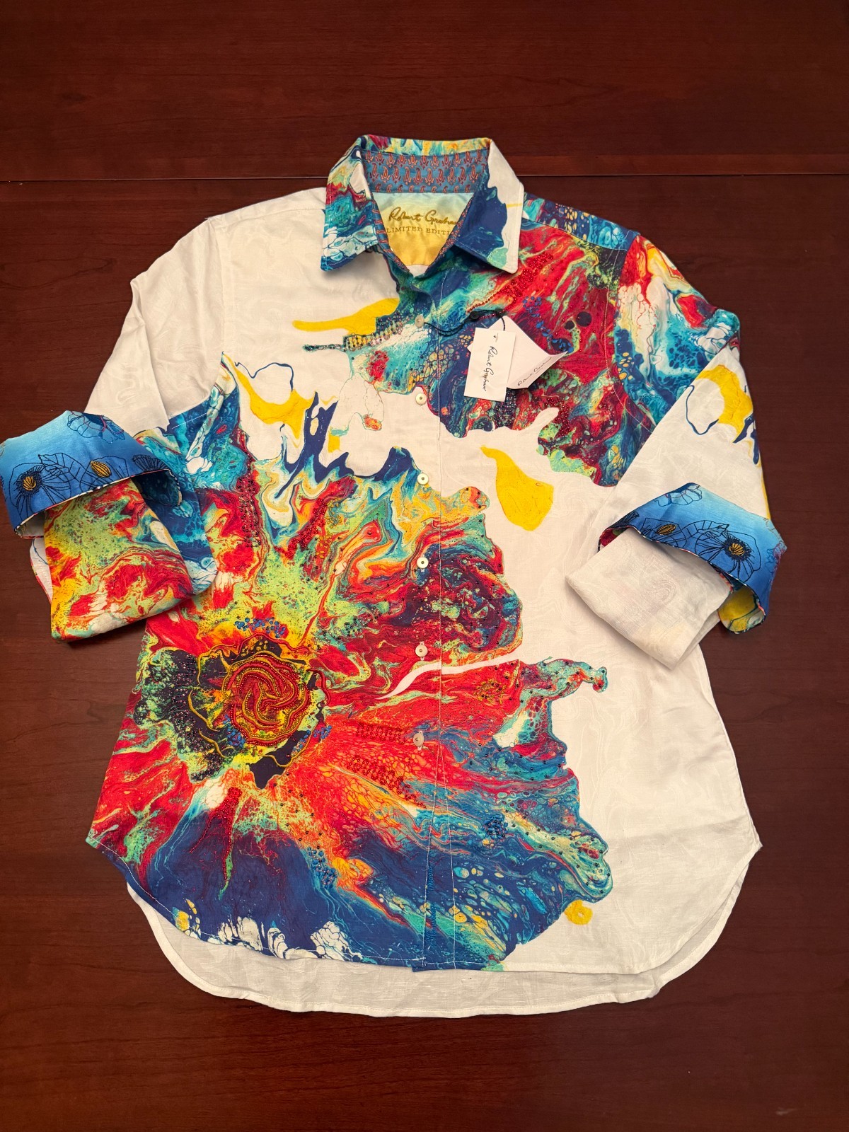 Robert Graham EXPLOSIVE POPPY Womens M Limited Edition Beaded Shirt NWT $398
