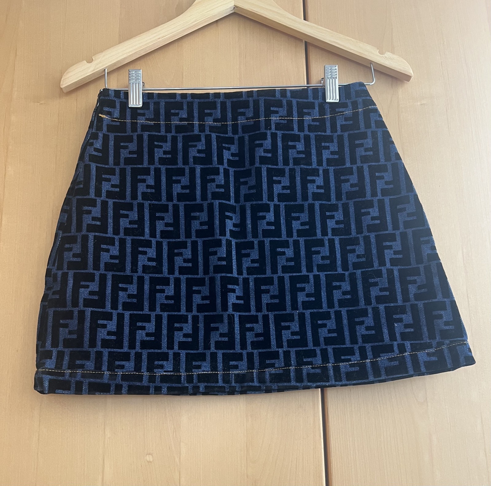 Fendi short denim skirt with monogram, Size S