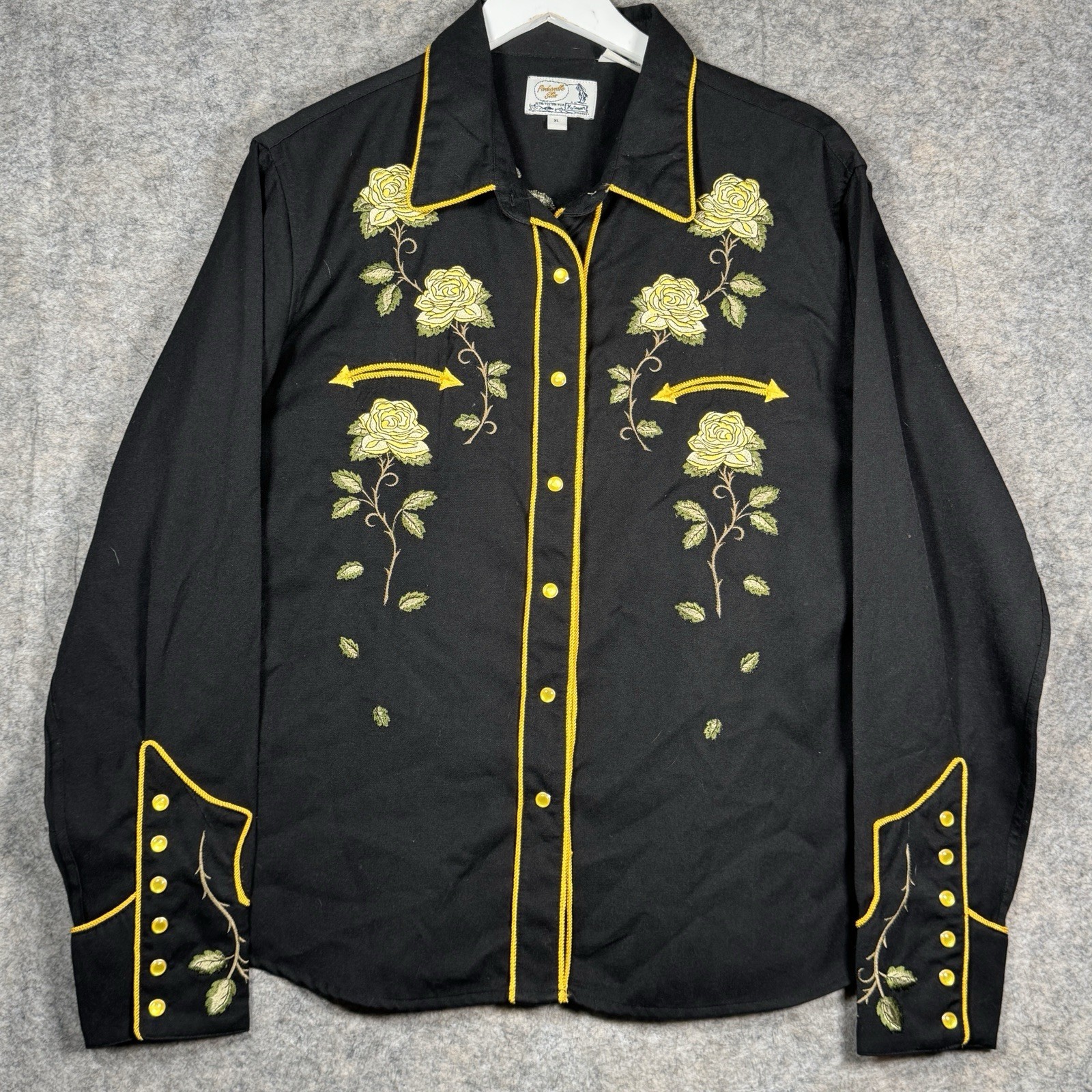 Womens Panhandle Slim Retro Western Wear Embroidered Pearl Snap Shirt Sz XL 