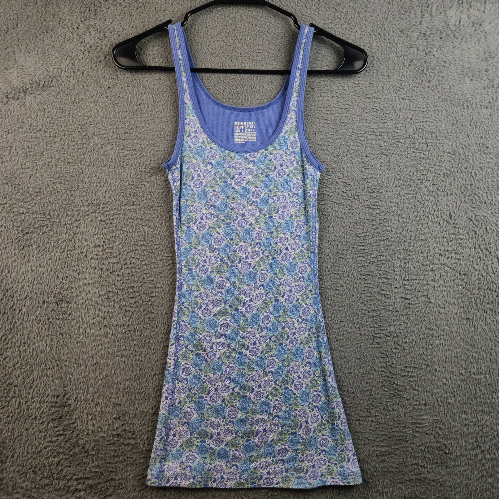Vintage Y2K 2000s Purple Floral Fitted Tank Top Medium Long Ribbed Bella Swan
