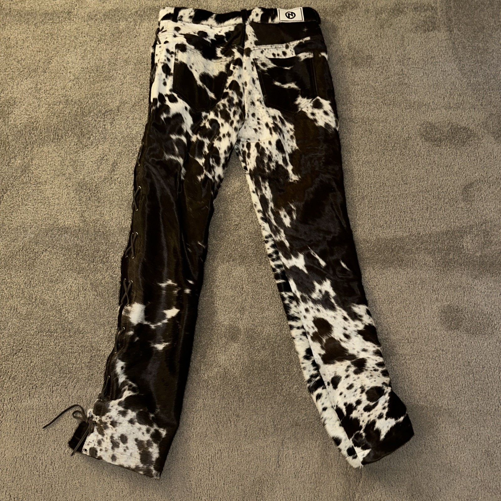 NYRVA Men Genuine Cowhide Lace-Up Raw hide Pants Natural  Western Style Pant