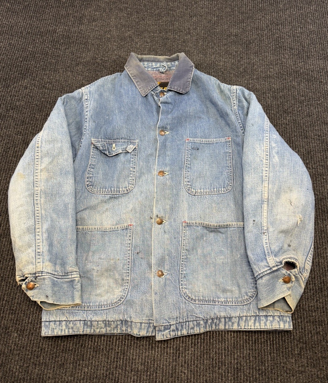 Vintage 70s Dee Cee Blanket Lined Denim Chore Barn Jacket Size M Distressed
