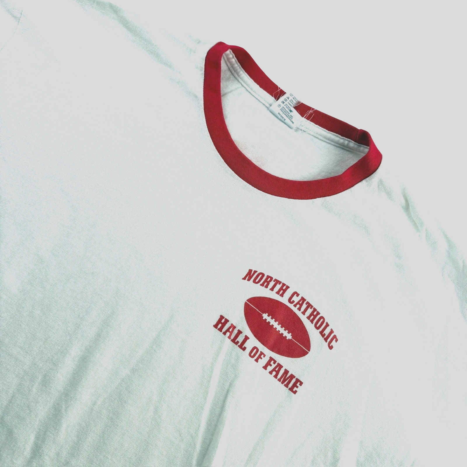 VTG Anvil Men’s Cotton Ringer Crew Neck Football T-Shirt White • Small