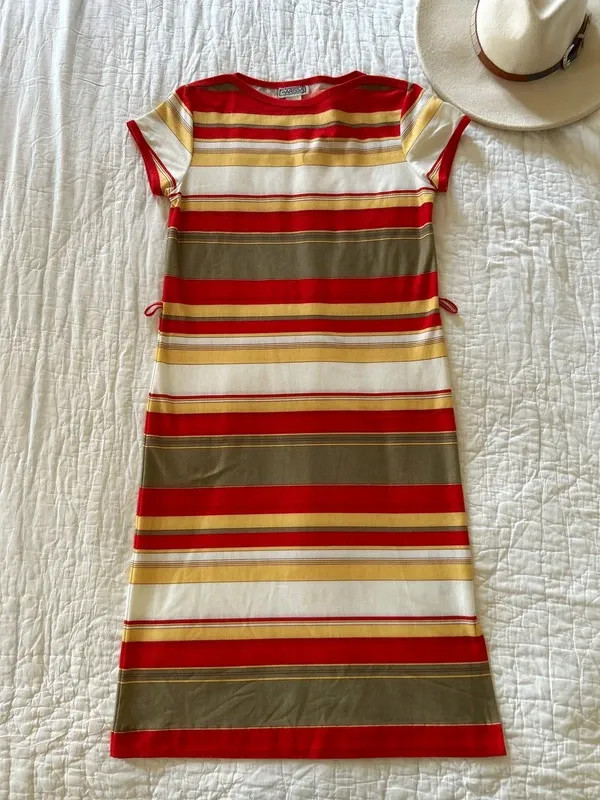 Vintage Stripe Juniors Dress 70s Retro Mod GoGo