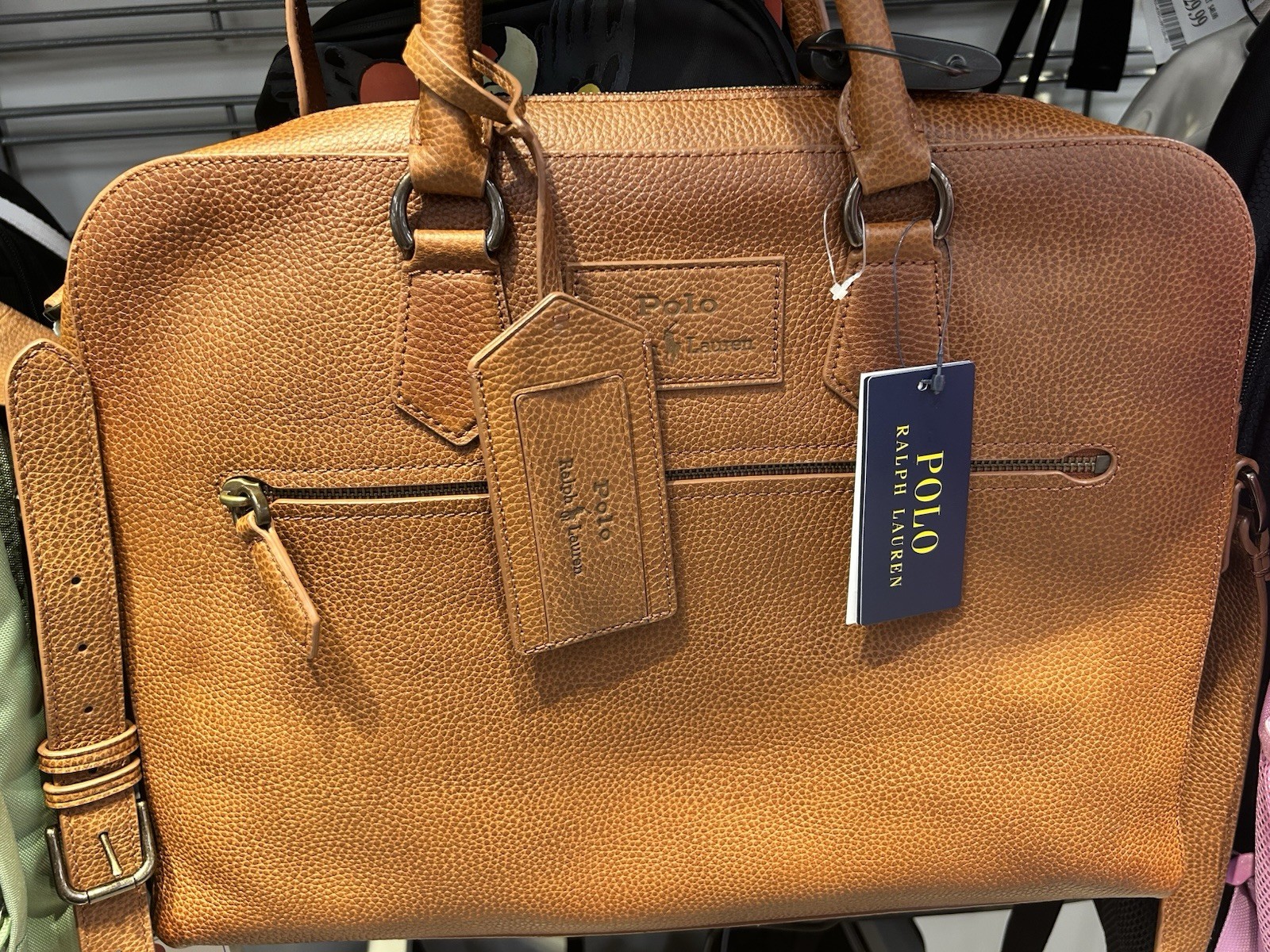 NEW   Polo Ralph Lauren Pebbled Leather Briefcase Commuter Bag Brown  MSRP $368