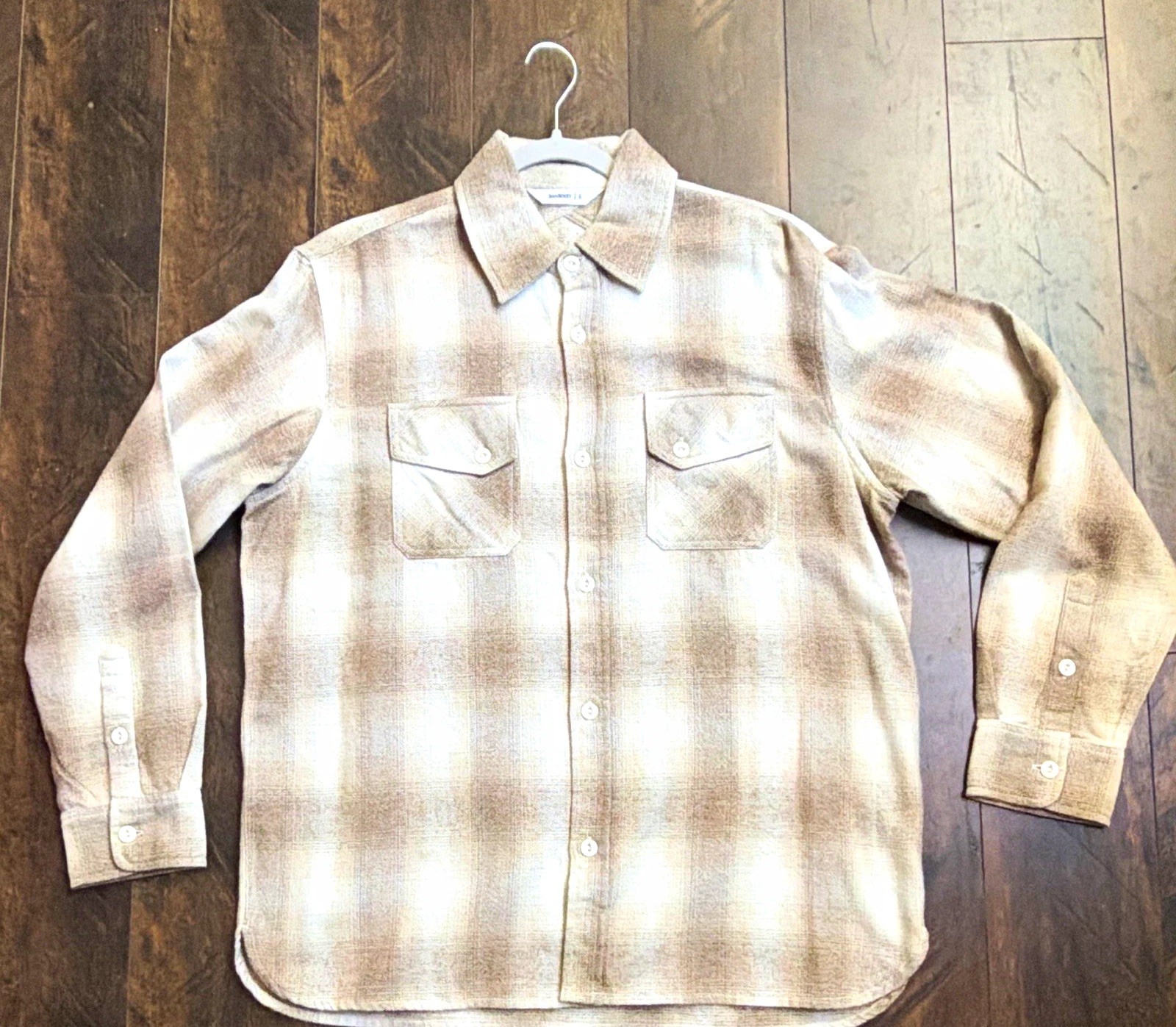 3sixteen Men\'s Beige/Brown Crosscut Flannel - Sand Ombre Plaid