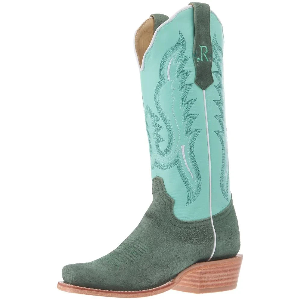 BIG SALE -- R Watson Boots Women`s Teal Roughout Vamp 13In Mint Cowhide Top Boot