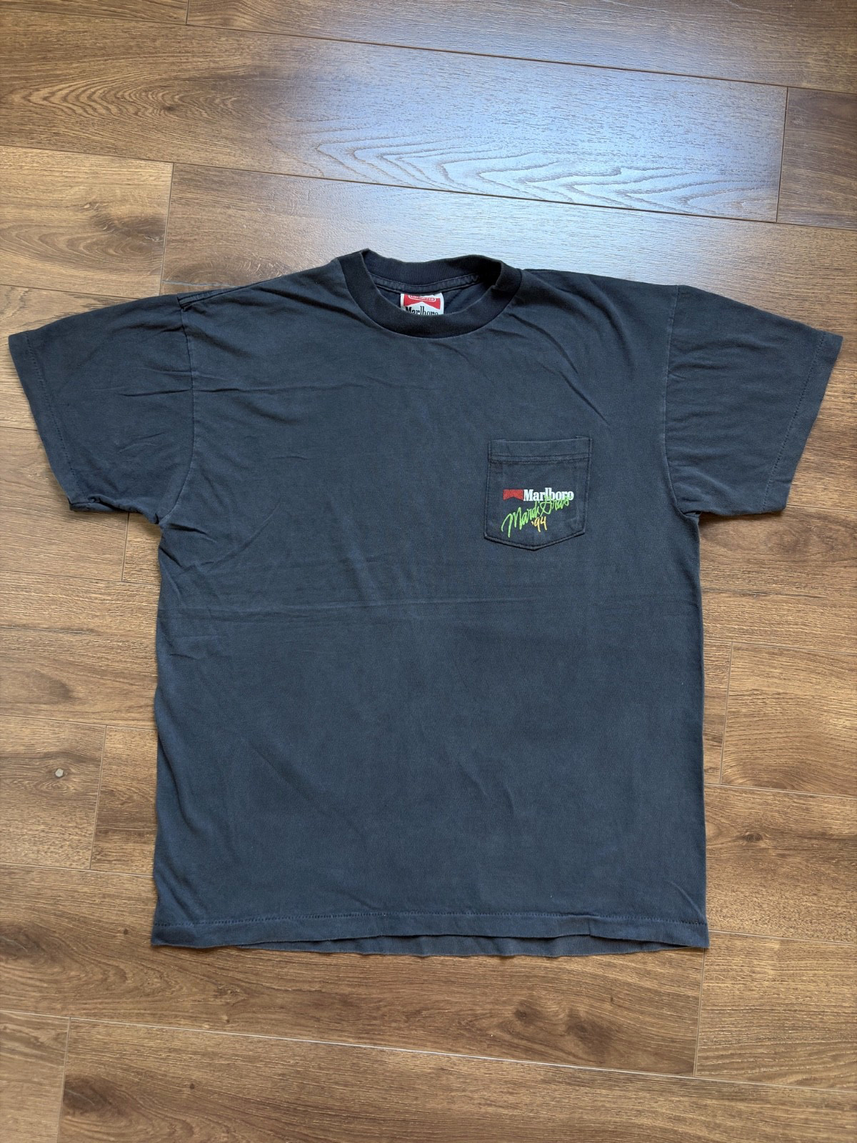 Vintage Style Marlboro Mardi Gras 94 Pocket T Shirt Black Cowboy Promo Reprint L
