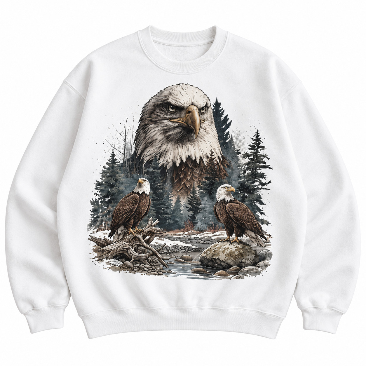 Vintage Bald Eagle Sweatshirt Wildlife Forest Nature Graphic Crewneck