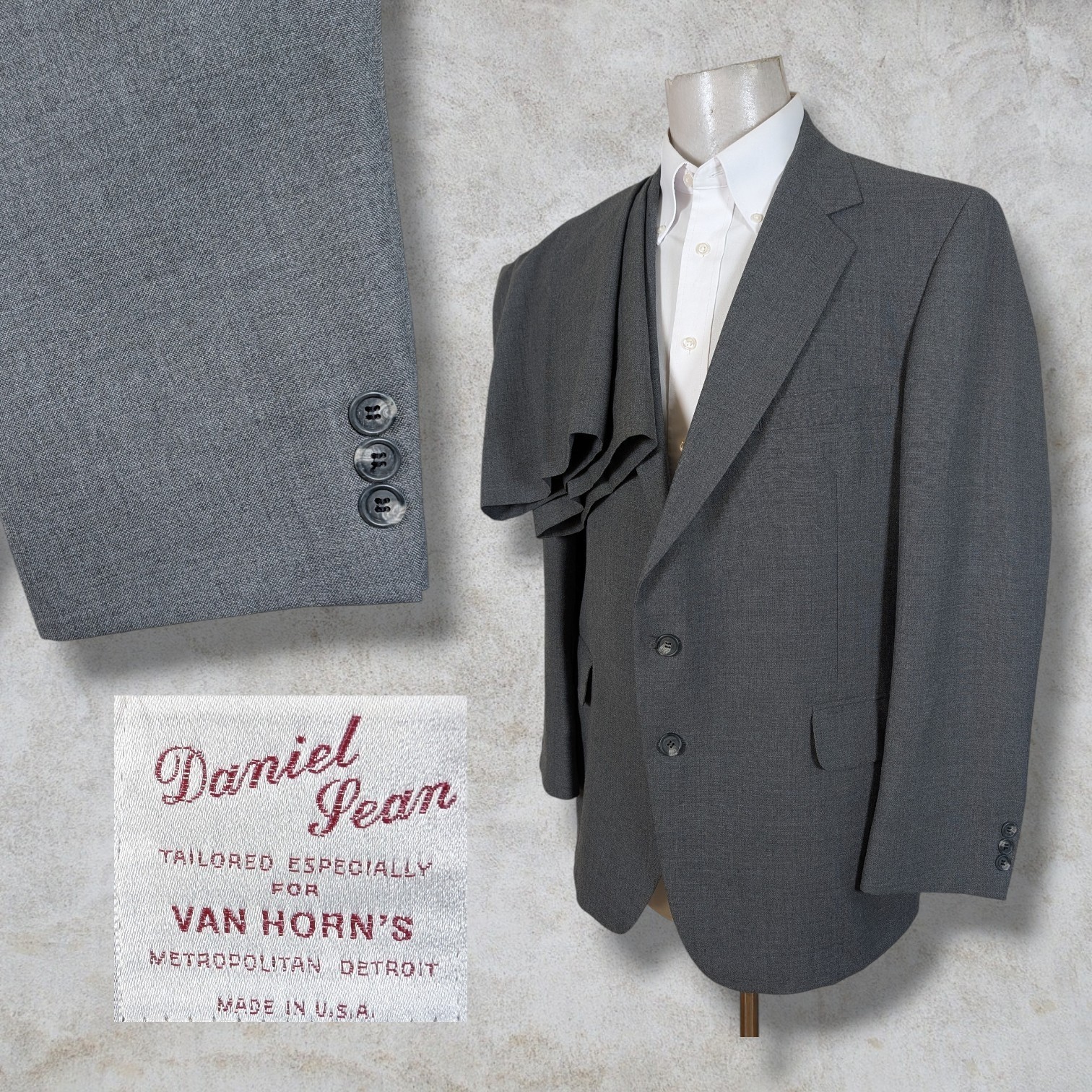 Van Horn 2 Piece Suit Mens 44R 38x30 Solid Gray VTG Pure Wool