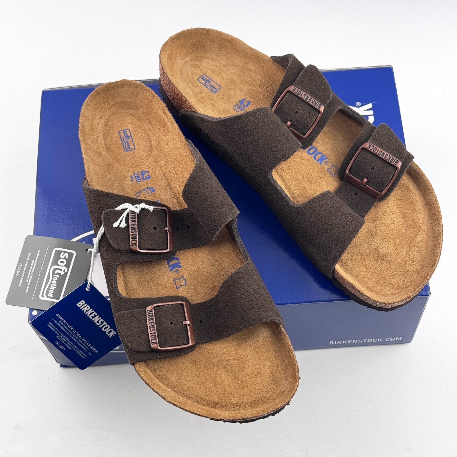 Birkenstock Arizona Soft Footbed Mocha Suede Leather Sandals Men's Regular