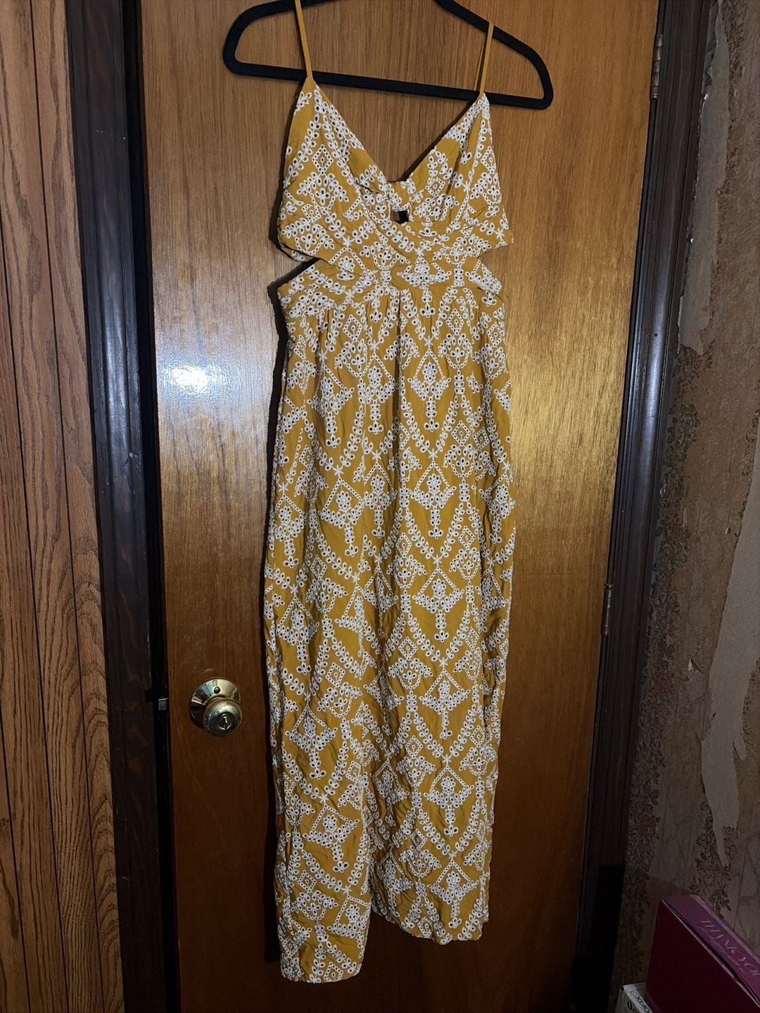 Zara Eyelet Embroidered Cutout Midi Dress Size S Mustard Yellow