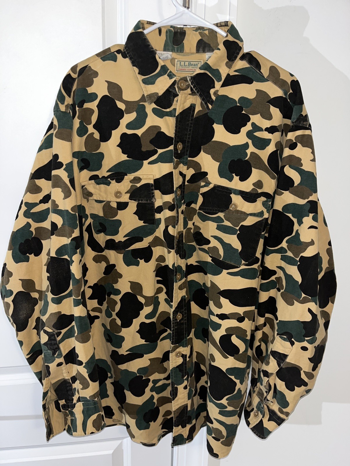 Vintage L L Bean Shirt Chamois Cotton Duck Camo 17.5 XL Tall 80s USA retro 