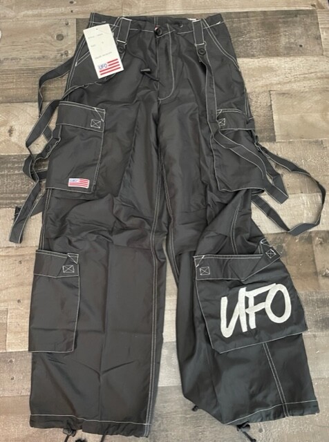 NWT Vintage 90s UFO Spell Out Parachute Rave Cargo Pants Size XS, S, M