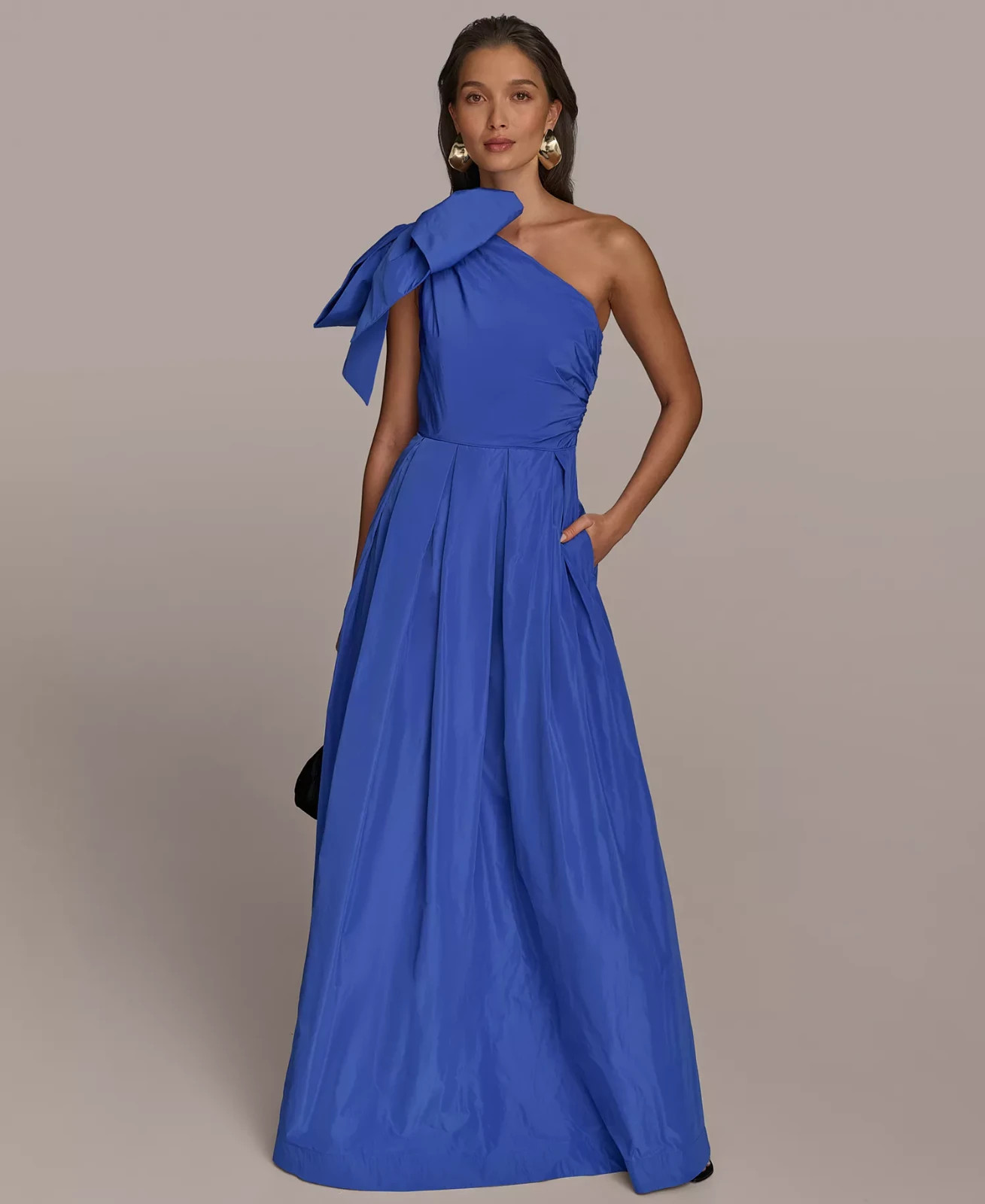 Donna Karan Royal Blue Bow One-Shoulder Gown Size 8 $349