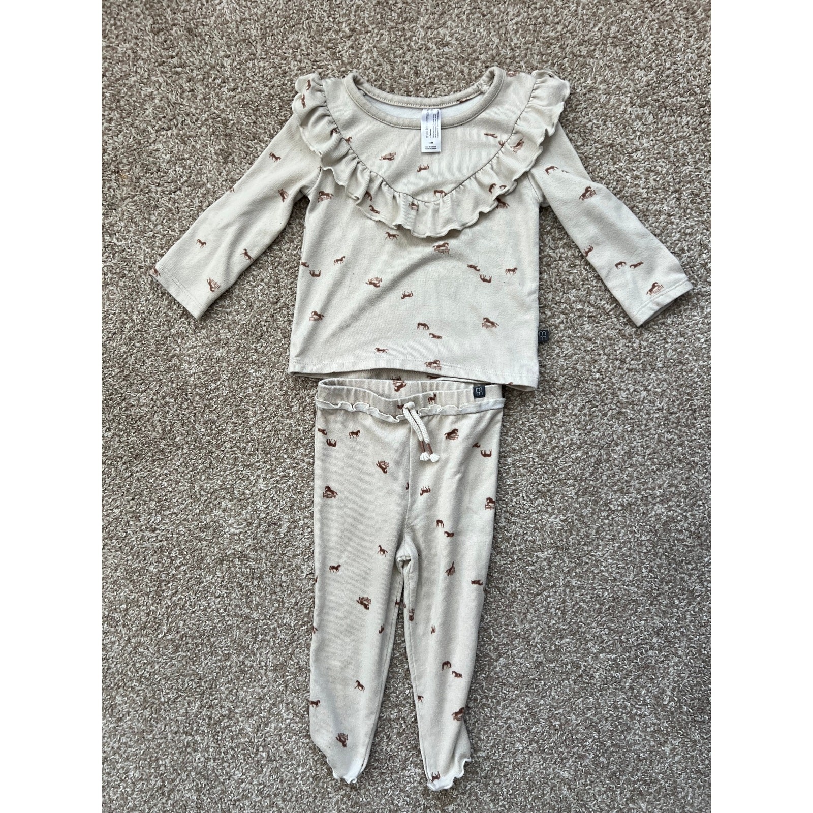 Modern Moments by Gerber Baby Horse Print Lounge Set 18M Neutral Western