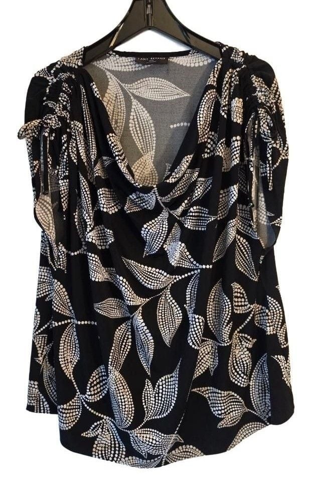 Lane Bryant Black and White Leaf Print Smocked Top