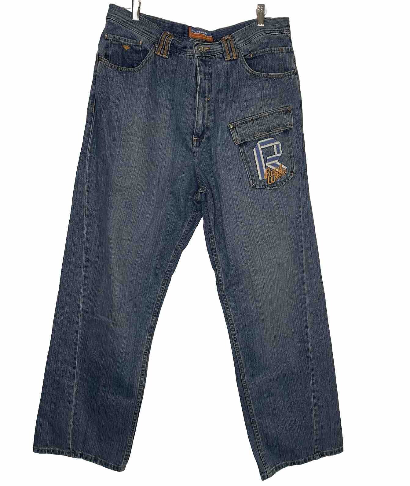 Vintage Rocawear Baggy Jeans Blue Skater Raver Y2K Loose Pants 38x34