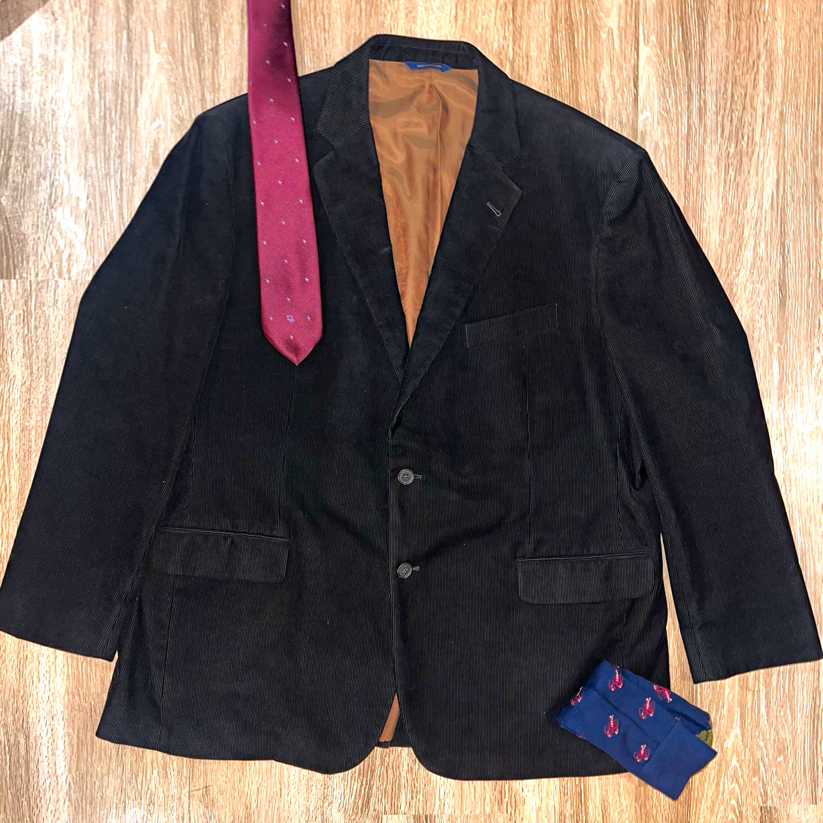 Brooks Brothers 1818 Madison Mens Black Corduroy Blazer Sport Coat 48R