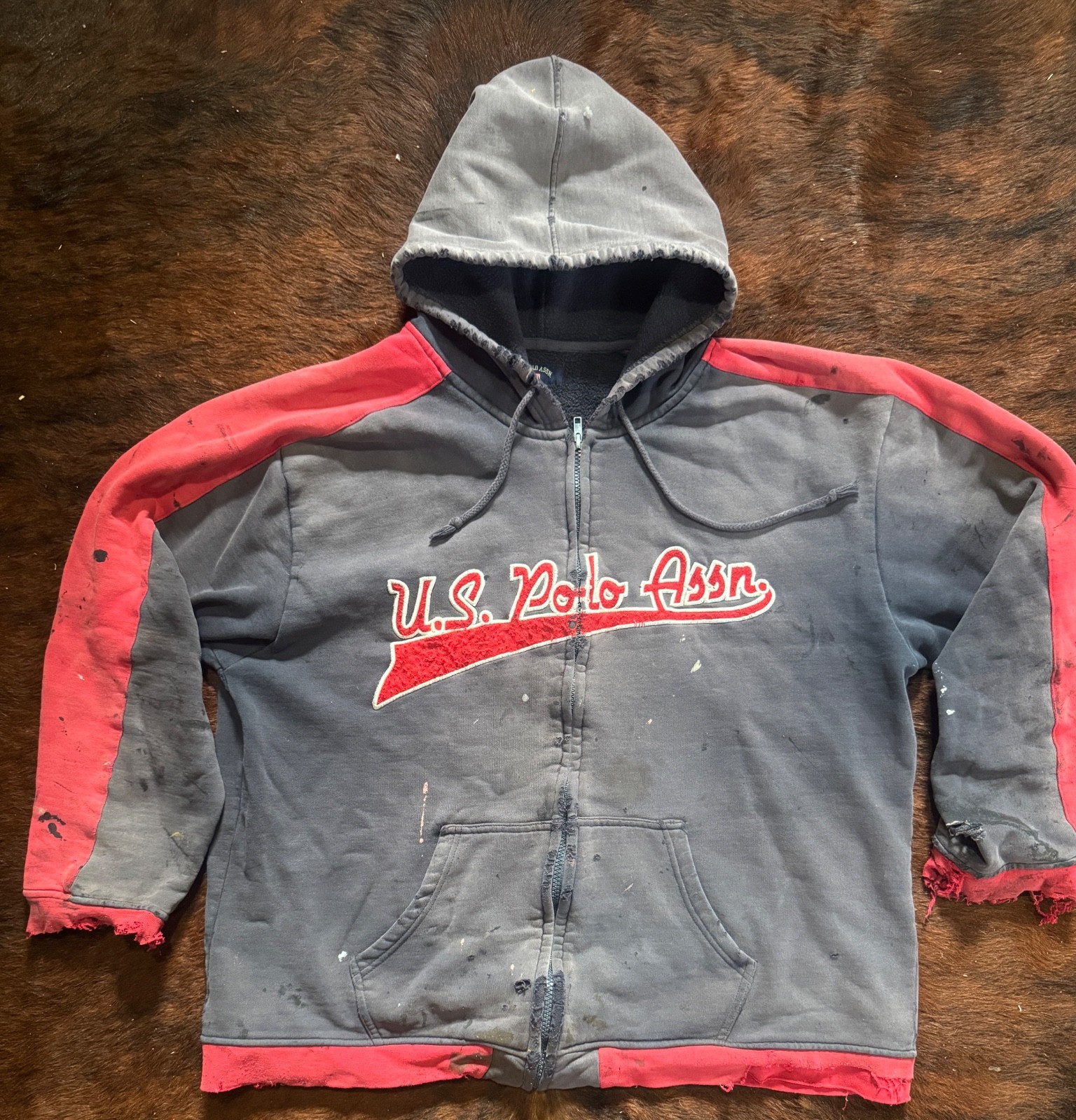 Y2K extreme worn out U.S. Polo Association Vintage Mens Hoodie