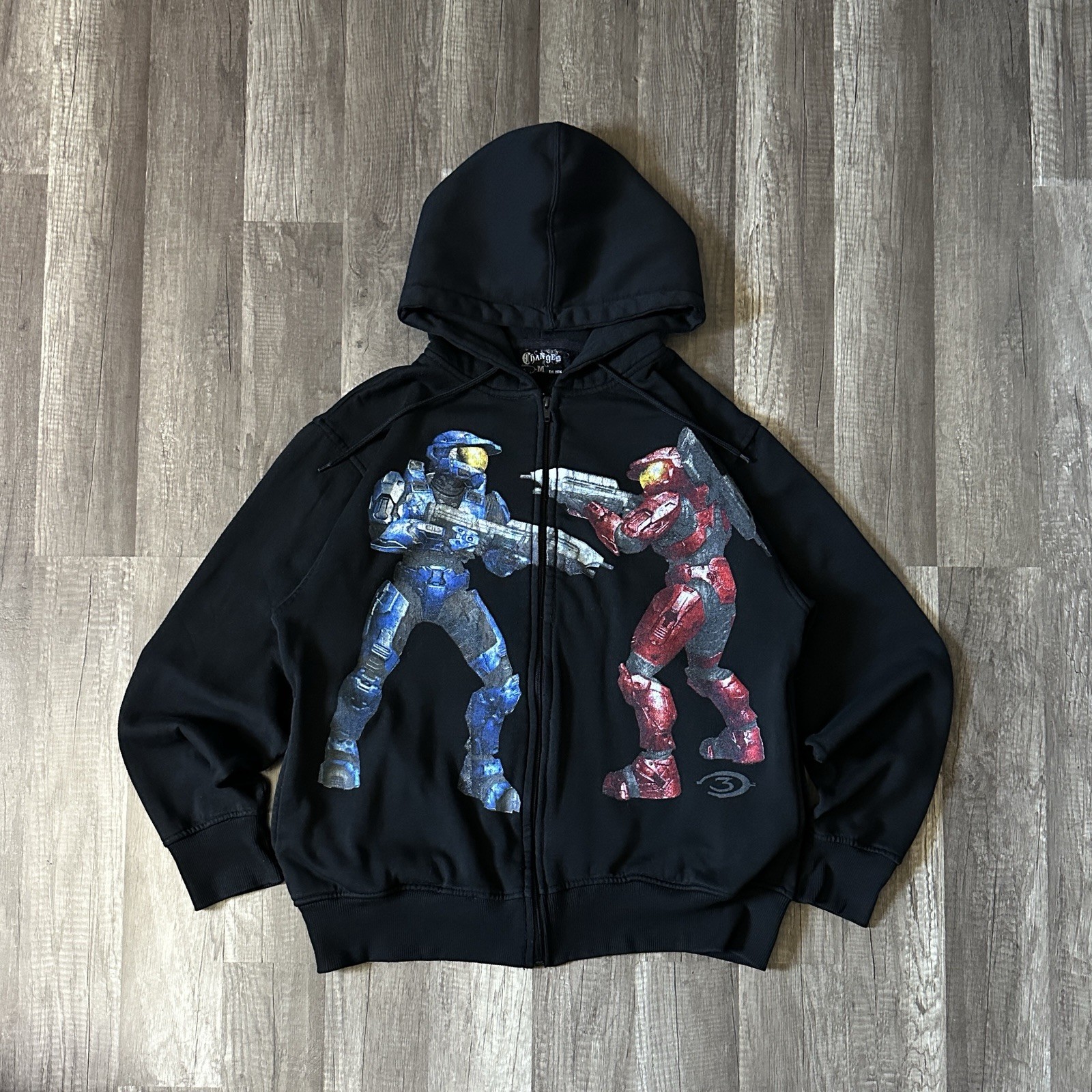 Halo 3 Vintage 2007 Red vs Blue Promo Zip-Up Hoodie Sweatshirt Xbox Microsoft
